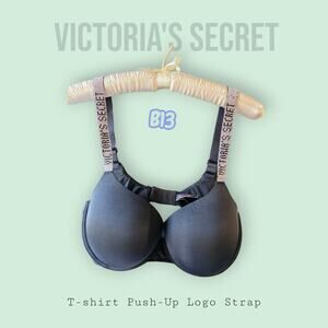 Victoria's Secret T-shirt Push-up Full Coverage Logo Strap Bra Black 38DD * B13